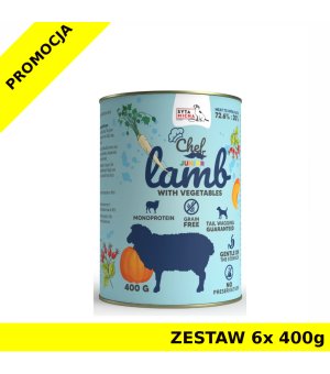 Syta Micha karma mokra dla szczeniąt CHEF Jagnięcina z Warzywami JUNIOR 6x 400g ZESTAW