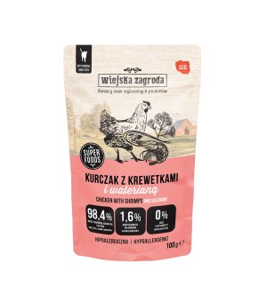 Wiejska Zagroda KOT karma mokra dla kotów dorosłych - Kurczak z Krewetkami i Walerianą 100g saszetka