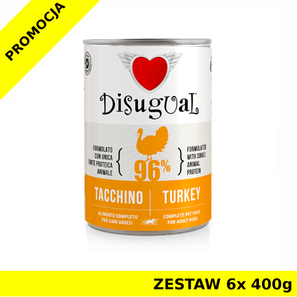 Disugual karma mokra dla psów dorosłych monobiałkowa Indyk ZESTAW 6x 400g