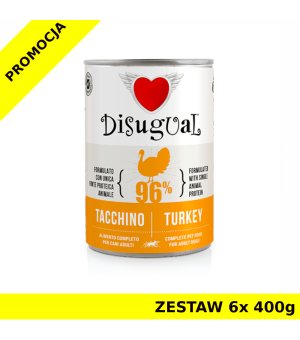 Disugual karma mokra dla psów dorosłych monobiałkowa Indyk ZESTAW 6x 400g