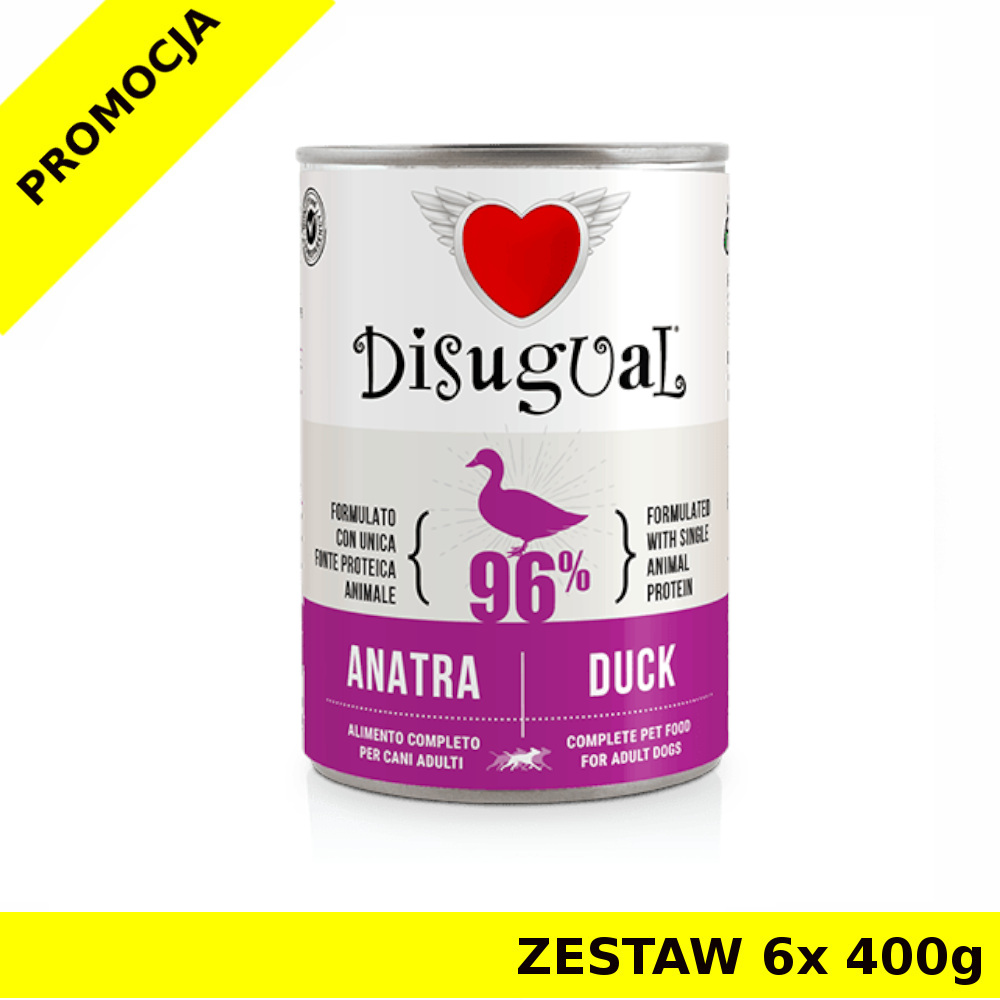 Disugual karma mokra dla psów dorosłych monobiałkowa Kaczka ZESTAW 6x 400g