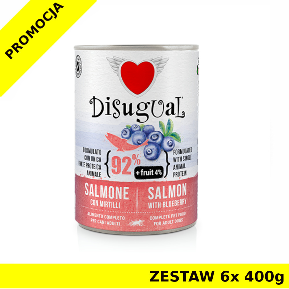 Disugual karma mokra dla psów dorosłych Łosoś z Borkówką ZESTAW 6x 400g