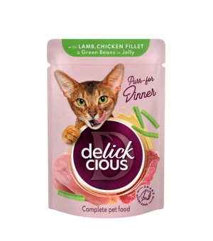 ideaPet Delickcious karma mokra dla kotów Jagnięcina z kurczakiem i zieloną fasolką w galaretce 85g