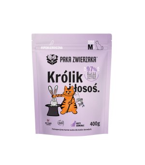 Paka Zwierzaka Kot Sucha Karma dla Dorosłych Kotów - Królik i Łosoś M 400g