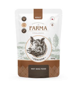 Farma karma mokra dla psów dorosłych Dziczyzna 500g saszetka
