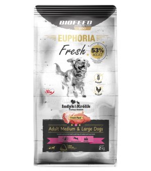 WYCOFYWANY Z OFERTY - Euphoria Fresh Meat karma sucha dla psów dorosłych Indyk z Królikiem M/L 2kg