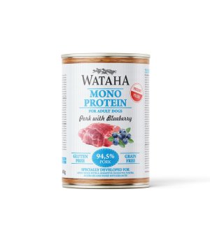 Wataha karma mokra dla psów dorosłych MONO Wieprzowina z Borówką Amerykańską 400g