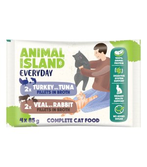 Animal Island Everyday saszetki dla kota mix 2 smaków - Indyk z Tuńczykiem i Cielęcina z Królikiem 4x 85g