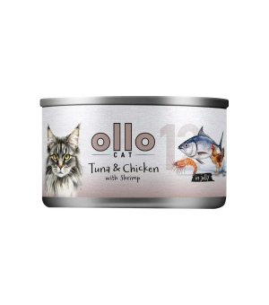 Ollo karma mokra dla kotów dorosłych nr. 12 Tuńczyk, Kurczak i Krewetki 70g