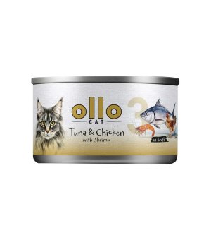 Ollo karma mokra dla kotów dorosłych nr. 3 Tuńczyk, Kurczak i Krewetki 70g