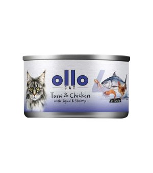 Ollo karma mokra dla kotów dorosłych nr. 4 Tuńczyk, Kurczak i Kalmar 70g