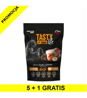 5+1 GRATIS Tasty Dogs Life karma mokra dla szczeniąt danie w galaretce Junior Kaczka 500g saszetka