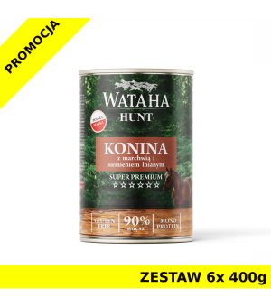  Wataha karma mokra dla psów dorosłych HUNT MONO Konina z Marchwią i Siemieniem Lnianym ZESTAW 6x 400g