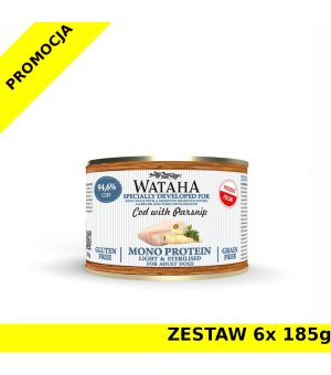 Wataha karma mokra dla psów dorosłych MONO Dorsz z Pasternakiem Light & Sterilised ZESTAW 6x 185g