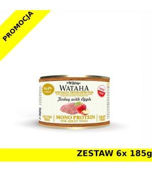 Wataha karma mokra dla psów dorosłych MONO Indyk z Jabłkiem ZESTAW 6x 185g