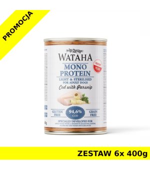 Wataha karma mokra dla psów dorosłychMONO Dorsz z Pasternakiem Light & Sterilised ZESTAW 6x 400g