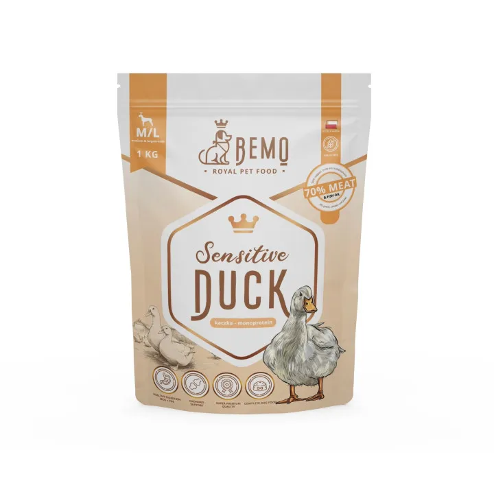 BEMO Karma sucha dla psów ras małych i średnich Sensitive Duck S/M 1kg