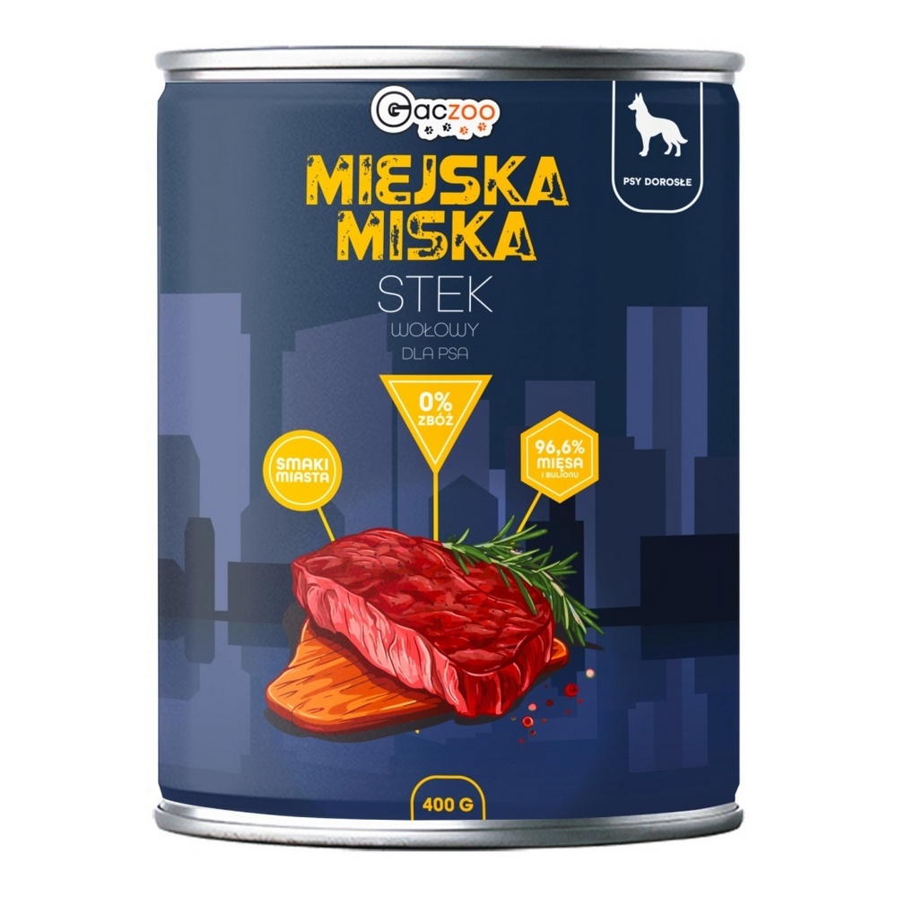 GACZOO Miejska Miska karma mokra dla psa Stek Wołowy 400g
