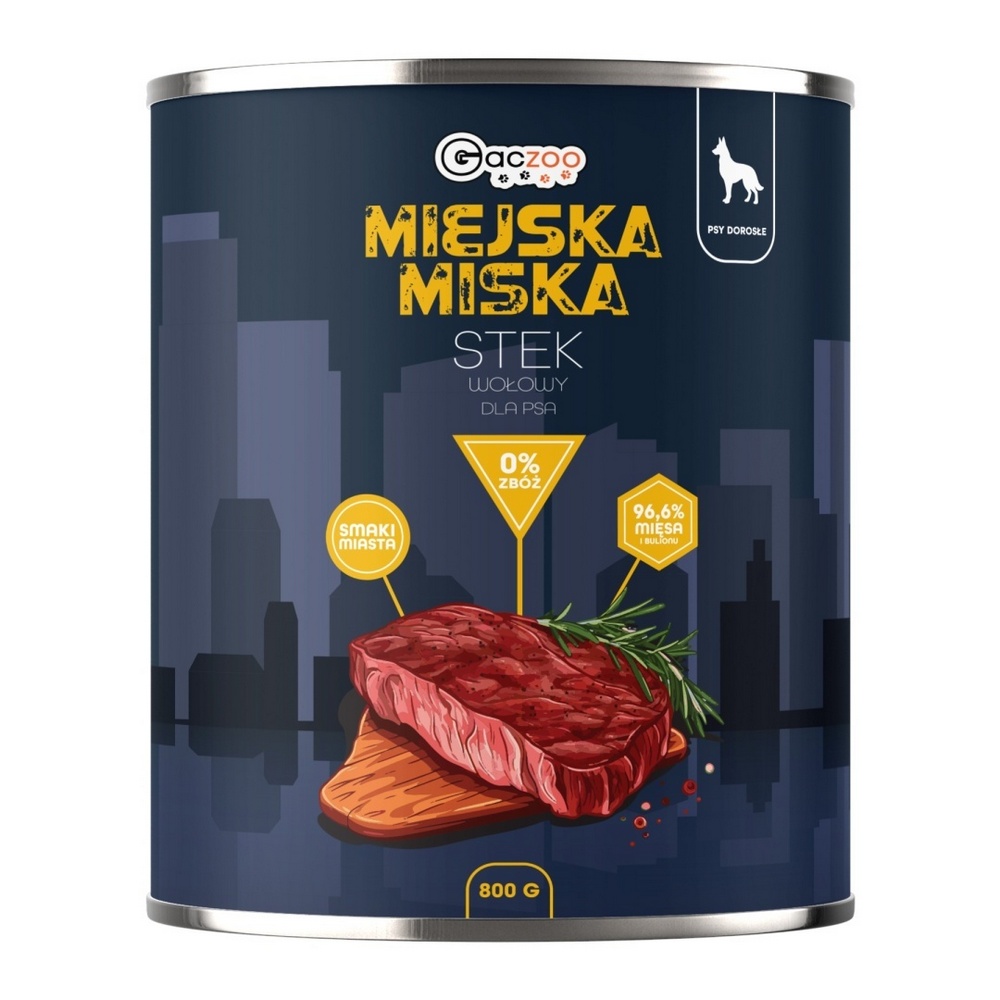 GACZOO Miejska Miska karma mokra dla psa Stek Wołowy 800g