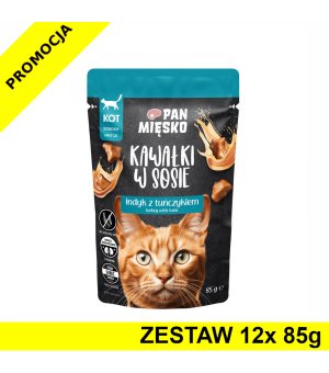 PAN MIĘSKO karma mokra Kawałki w sosie dla kota Indyk z Tuńczykiem 12x 85g ZESTAW