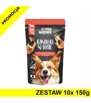 PAN MIĘSKO karma mokra Kawałki w sosie dla psa Wołowina z Koziną 10x 150g ZESTAW