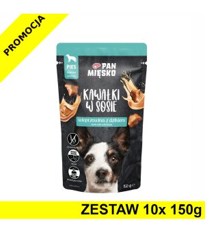 PAN MIĘSKO karma mokra Kawałki w sosie dla psa Wieprzowina z Dzikiem 10x 150g ZESTAW