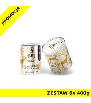 BEMO Karma mokra dla szczeniąt i psów dorosłych nie bądź JELEŃ w KASZĘ dmuchaj ZESTAW 6x 400g