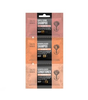 Tauro Pro Line Zestaw Gentle Scrub szampon 6ml + Keratin Gloss szampon 8ml + Keratin Gloss odżywka 4ml