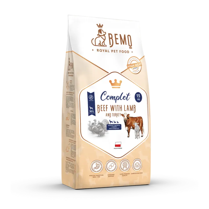 BEMO Karma sucha dla psów ras średnich i dużych Complete Beef, Lamb, Turkey M/L 15kg