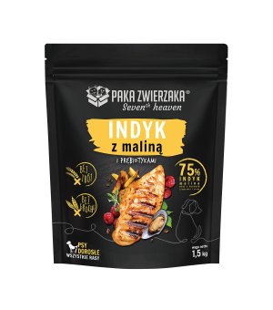 1,5kg - Indyk z maliną i prebiotykami - psy dorosłe wszystkich ras - Paka Zwierzaka Seven`th Heaven Turkey & raspberry - karma sucha  - KRÓTKI TERMIN: 24.10.2025r.
