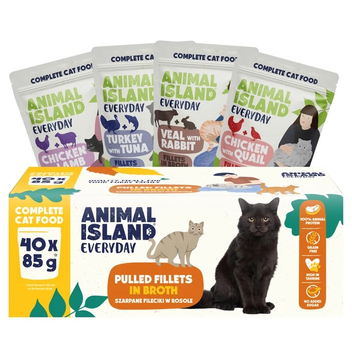 Animal Island Everyday saszetki dla kota mix 4 smaków - Cielęcina z Królikiem, Indyk z Tuńczykiem, Kurczak z Przepiórką, Kurczak z Jagnięciną 40x 85g