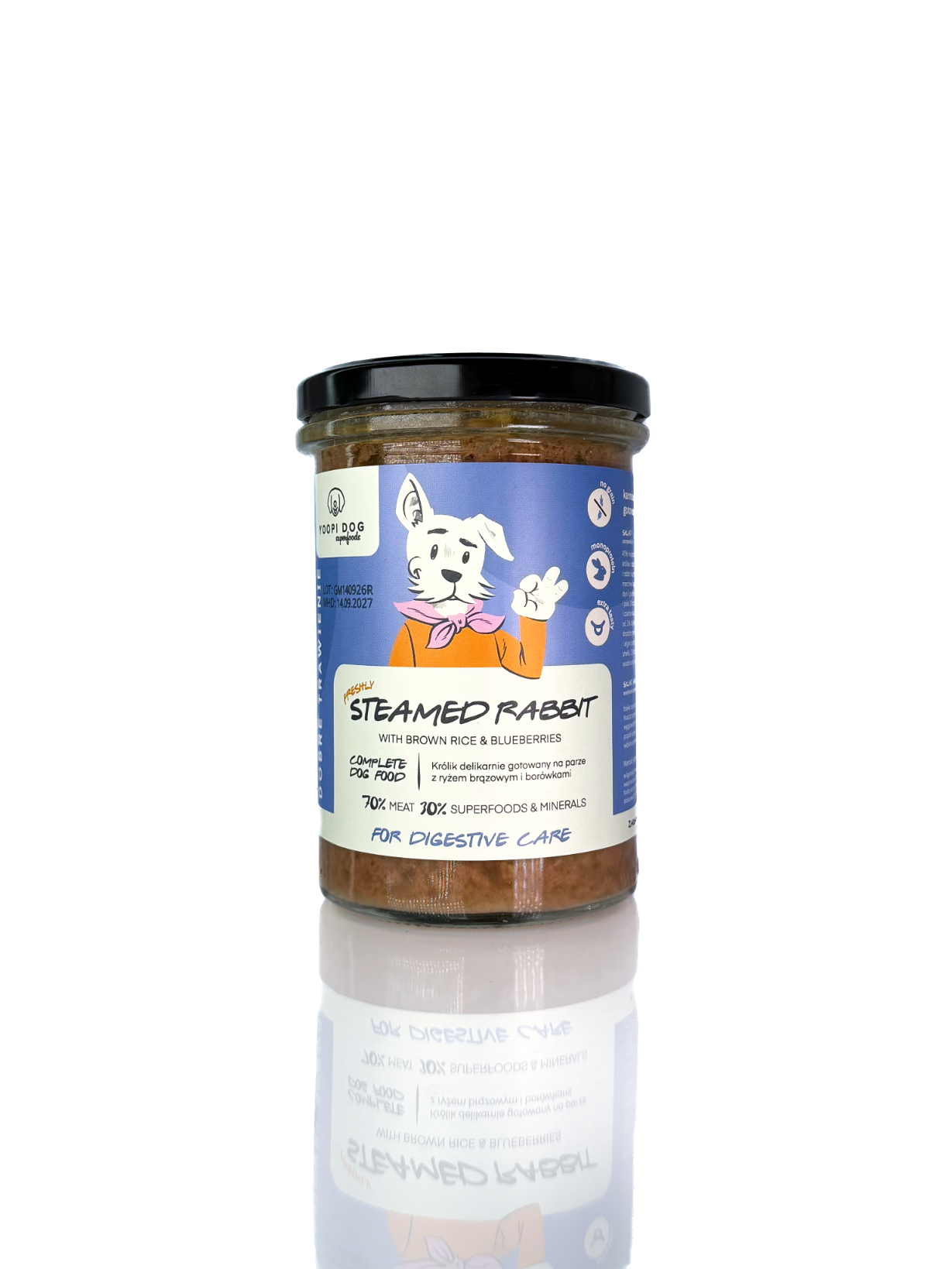 YOOPI Dog Superfoods mokra karma dla szczeniąt i psów dorosłych z gotowanego na parze Królika z Żurawiną 400g