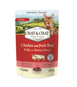 Chat & Chat karma mokra dla kotów dorosłych Kurczak i Wołowina 100g