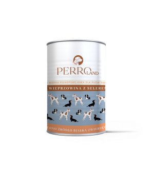 400g - Wieprzowina z selerem - Perro - karma mokra dla psów dorosłych - puszka - NOWA FORMUŁA I GRAMATURA