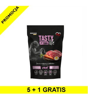 5+1 GRATIS Tasty Dogs Life karma mokra dla szczeniąt danie w galaretce Junior Cielęcina 500g saszetka