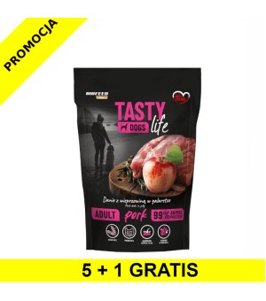 5+1 GRATIS Tasty Dogs Life karma mokra dla psów dorosłych danie w galaretce Wieprzowina 500g saszetka