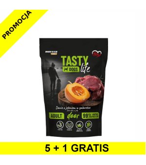 5+1 GRATIS Tasty Dogs Life karma mokra dla psów dorosłych danie w galaretce Jeleń 500g saszetka