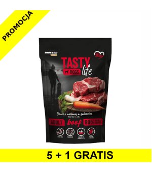 5+1 GRATIS Tasty Dogs Life karma mokra dla psów dorosłych danie w galaretce Wołowina 500g saszetka