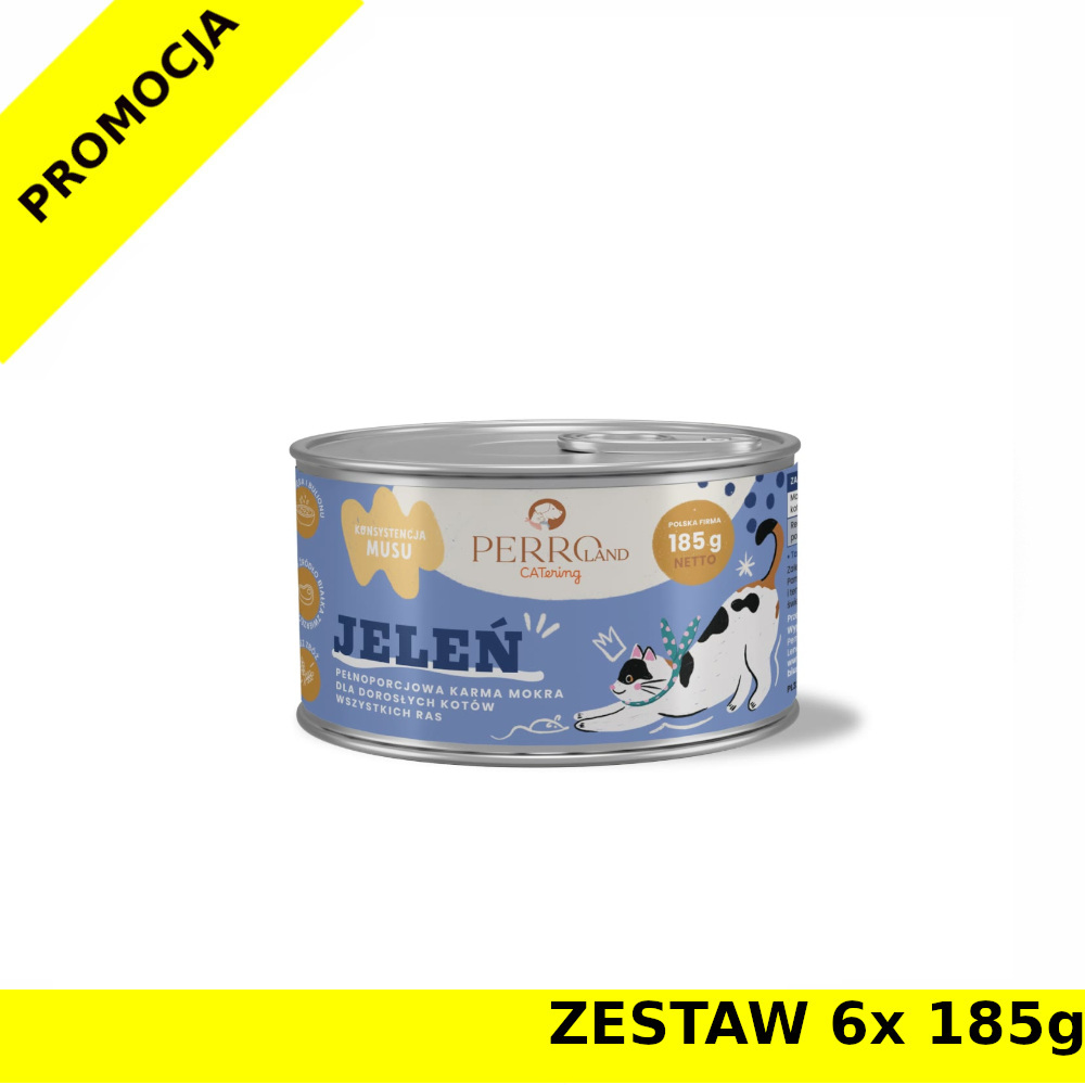 6x 185g - Jeleń - PERROland CATering - karma mokra dla kotów dorosłych - zestaw