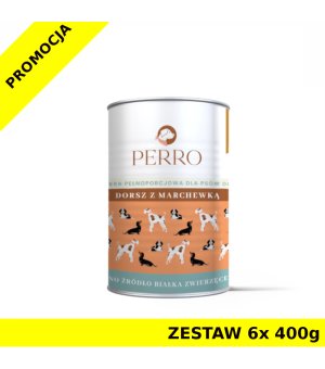 6x 400g - Dorsz z marchewką - Perro - karma mokra dla psa dorosłego - zestaw