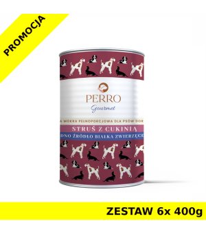 6x 400g - Struś z Cukinią - Perro Gourmet - karma mokra dla psa dorosłego - zestaw