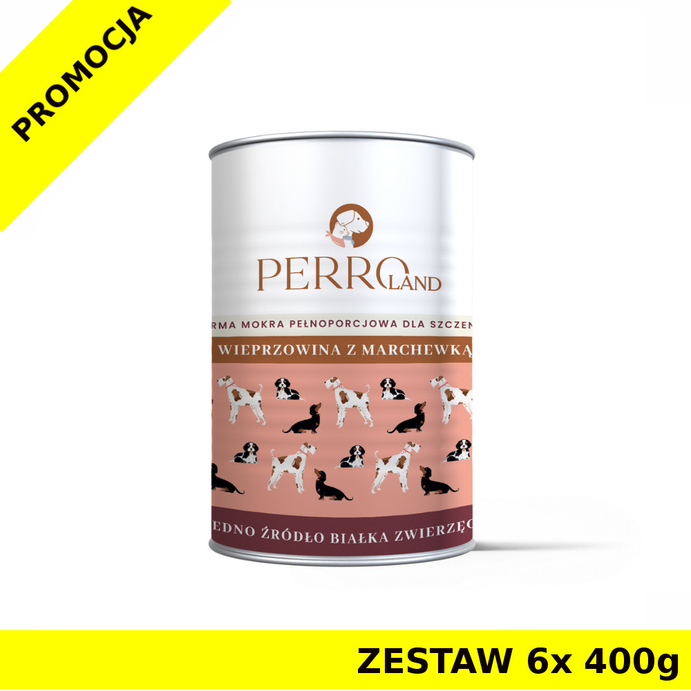 6x 400g - Wieprzowina z marchewką - szczenięta - Perro - karma mokra dla psa - zestaw - NOWA FORMUŁA I GRAMATURA