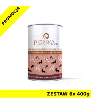 6x 400g - Wieprzowina z marchewką - szczenięta - Perro - karma mokra dla psa - zestaw - NOWA FORMUŁA I GRAMATURA