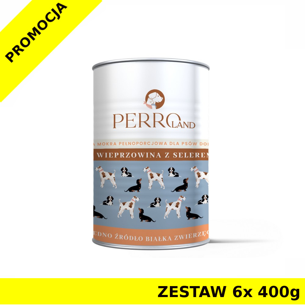 6x 400g - Wieprzowina z selerem - Perro - karma mokra dla psów dorosłych - zestaw - NOWA FORMUŁA I GRAMATURA