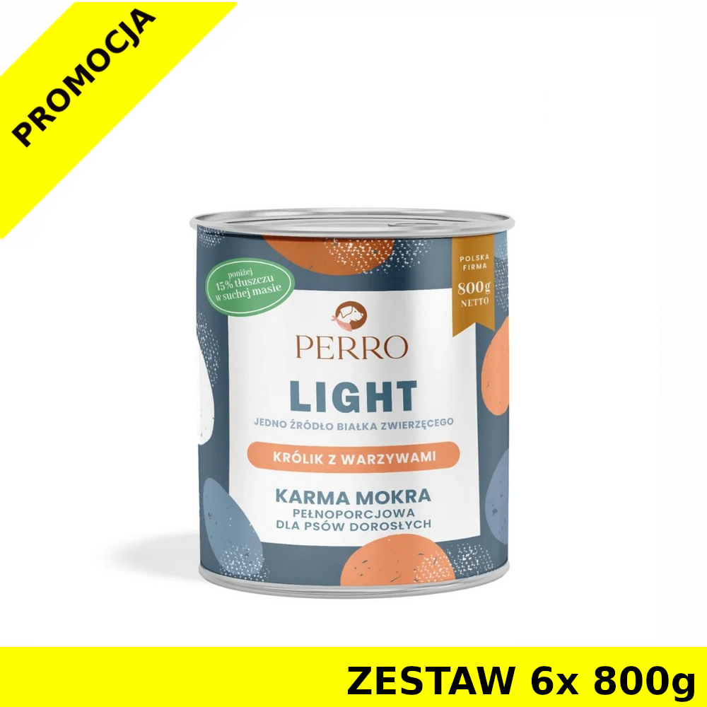 6x 800g - Królik z Warzywami - Perro Light - karma mokra monobiałkowa dla psa dorosłego - zestaw