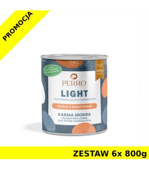 6x 800g - Królik z Warzywami - Perro Light - karma mokra monobiałkowa dla psa dorosłego - zestaw