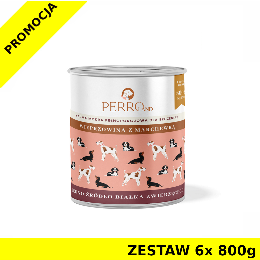 6X 800g - Wieprzowina z marchewką - szczenięta - Perro - karma mokra dla psa - zestaw - NOWA FORMUŁA I GRAMATURA