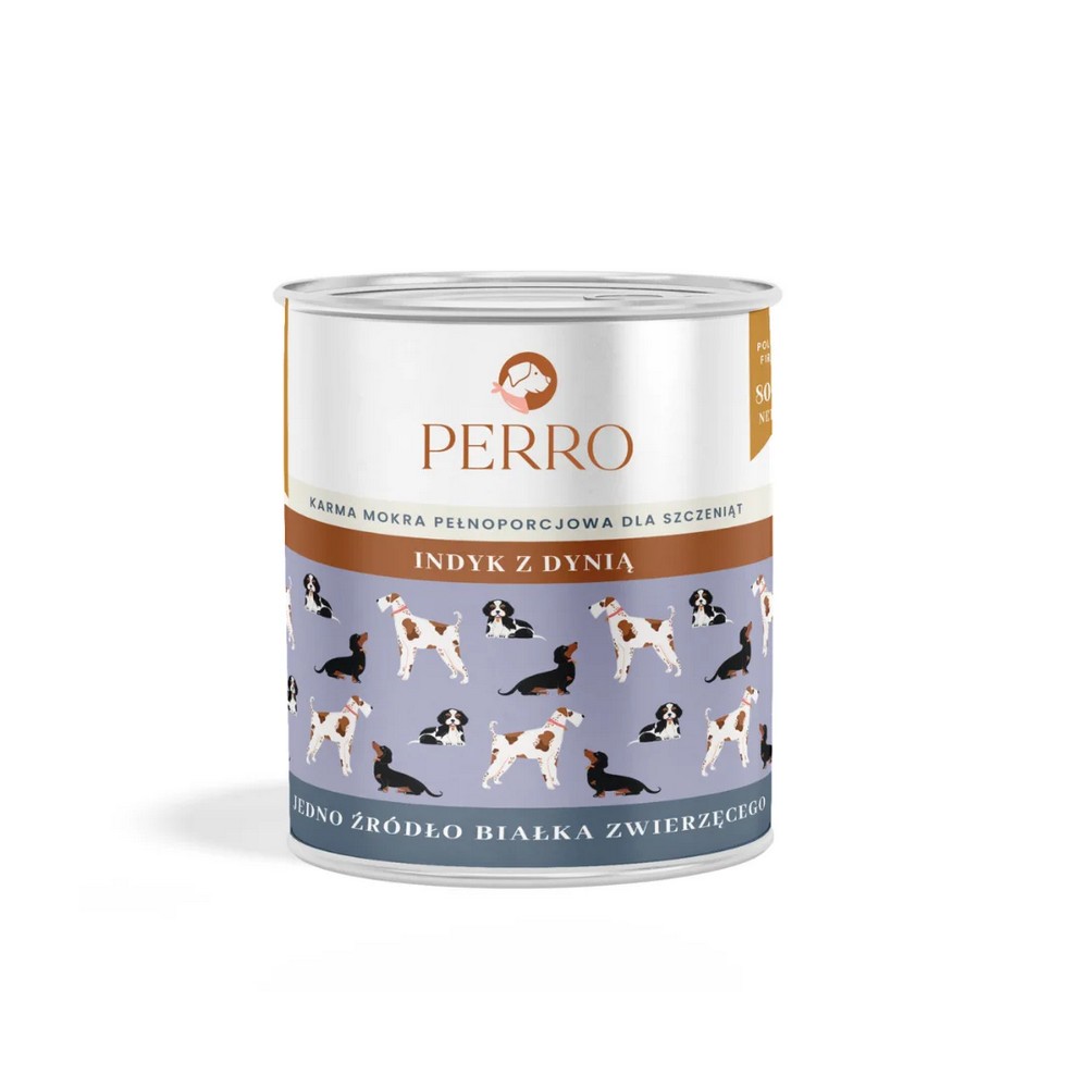 800g - Indyk z dynią - szczenięta - Perro - karma mokra dla psa - puszka - NOWA FORMUŁA