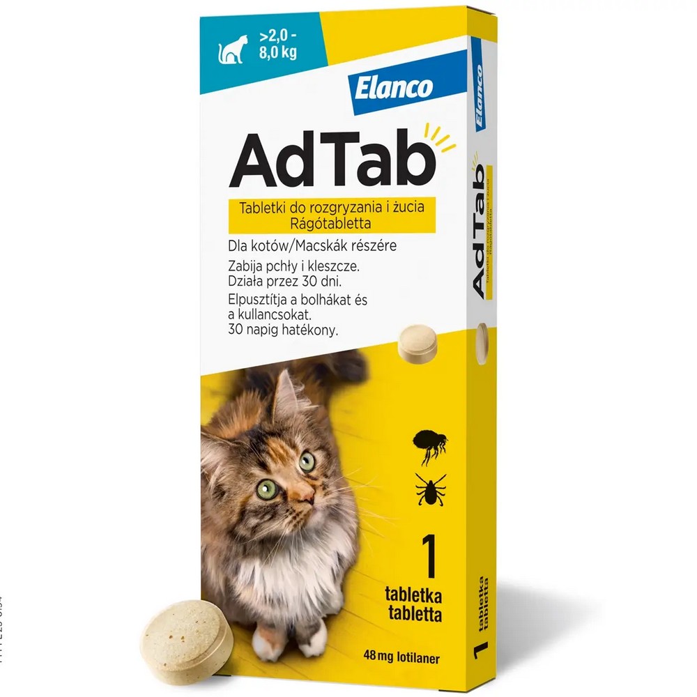 ADTAB CAT tabletka na pchły i kleszcze dla kota 48mg x 1tabl. 2-8kg