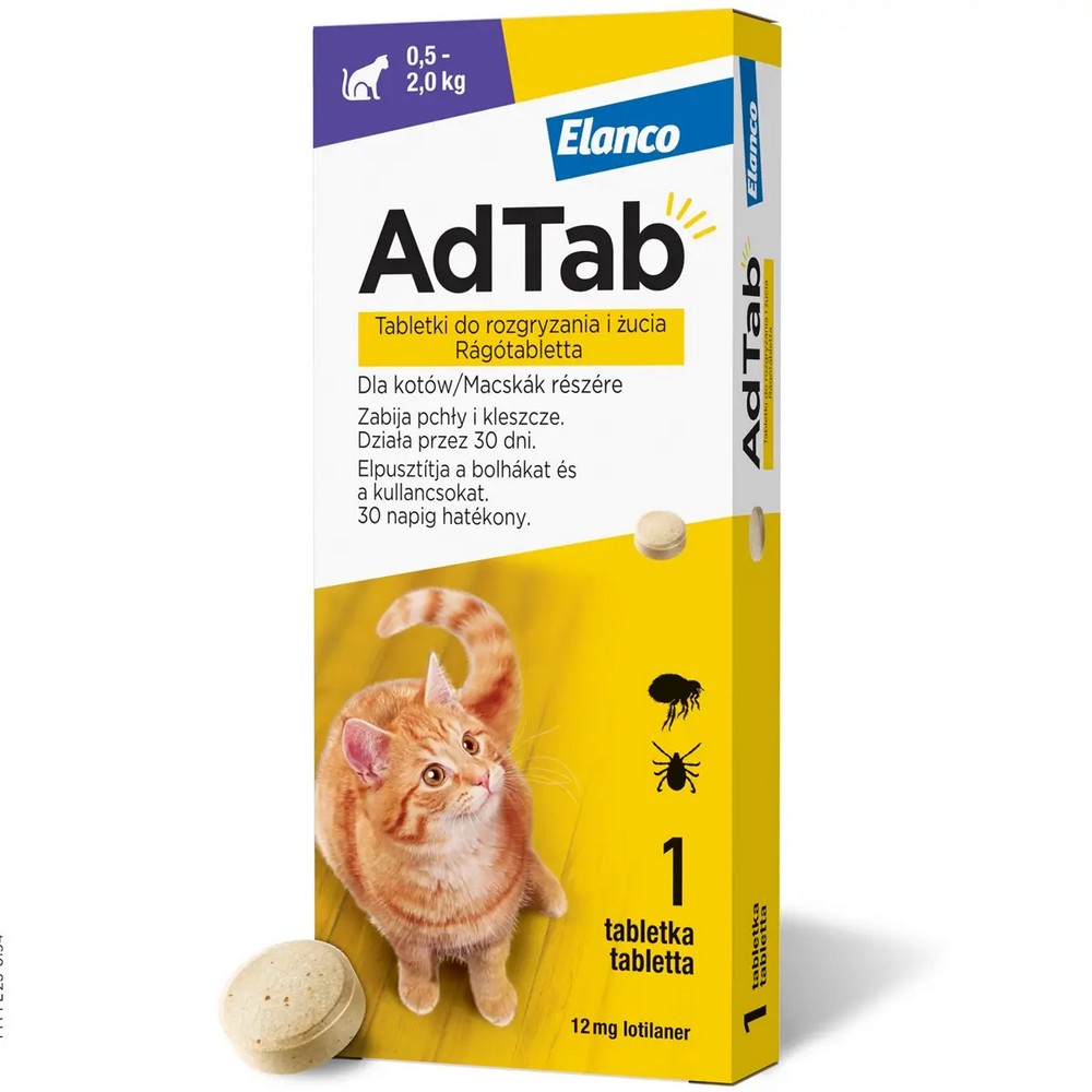 ADTAB CAT tabletka na pchły i kleszcze dla kota 12mg x 1tabl. 0,5-2kg